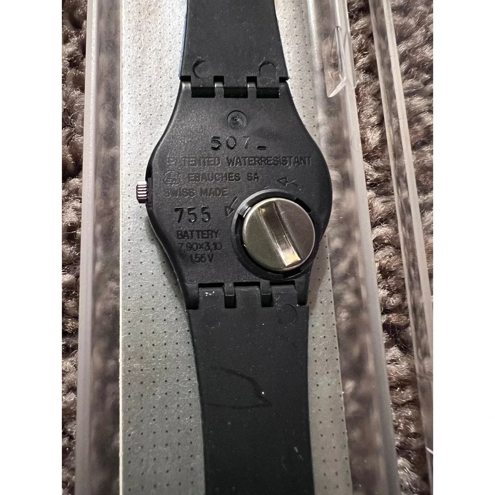 SWATCH Watch Oxford Navy LN103 Full Black Band/Dial W Plastic Case Needs Battery